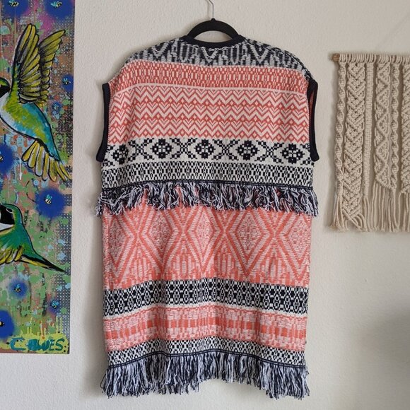 NWT Lucky Brand Fringe Jacquard Sweater Vest Open Front Sleeveless Cardigan XS/S - Picture 3 of 9